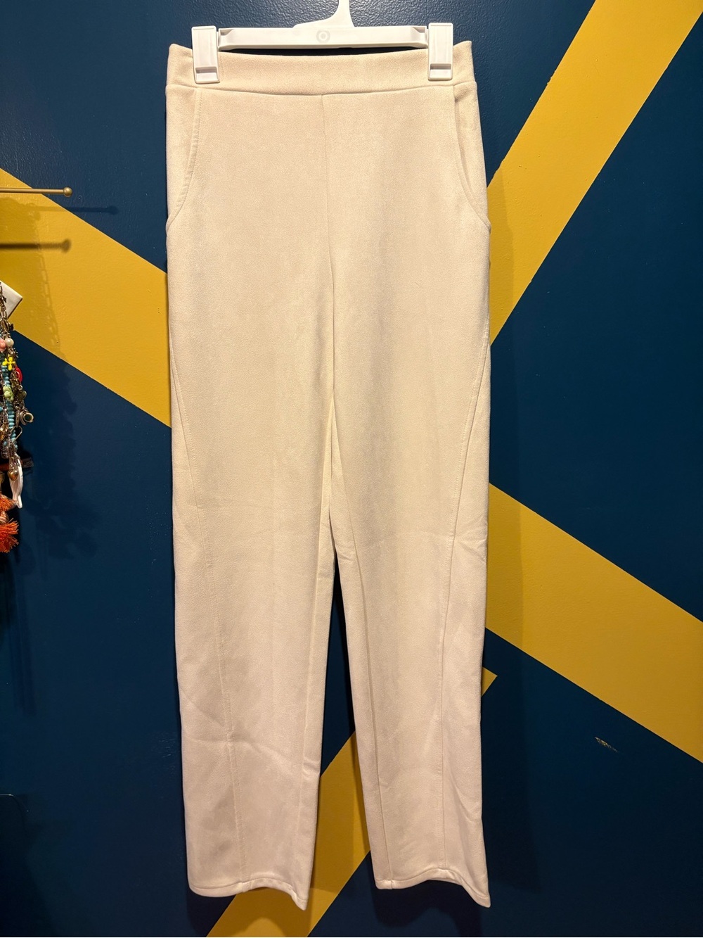 Allie Rose Cream Suede Straight Leg Pants NWOT